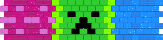 creeper with pink and blue x's - blue, creeper, glitter, green, lime green, minecraft, pearl, pink