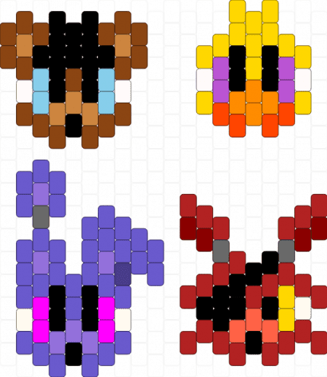 Freddy and the gang Kandi! - red,yellow,blue,fnaf,freddy,chica,bonnie,foxy