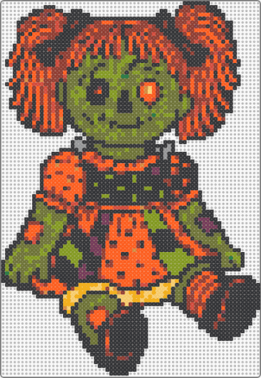 Frankenstein Raggedy Ann - black,red,orange,gold,frankenstein,raggedy ann,doll,halloween,spooky