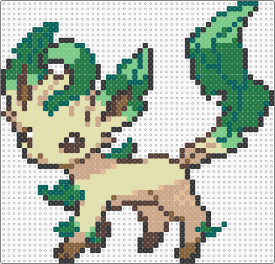 Leafeon Diamond/Pearl - beige, brown, colorful, eeveelution, green, perler bead, perler beads, pokemon, pokemon sprite, video game