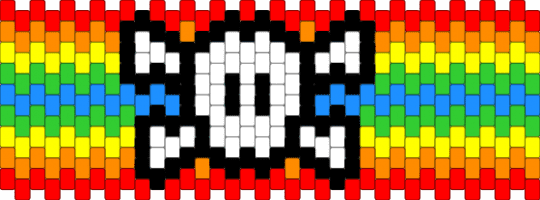 Day 4 of 31 of stealing things from kandipatterns: rainbow skull Multistitch stitch cuff - red,orange,kandipatterns,multistitch,rainbow,colorful,skull