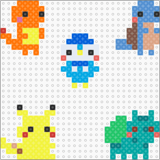 Pokemon - yellow,teal,orange,light blue,pikachu,piplup,squirtle,bulbasaur,charmander