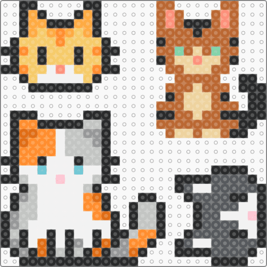 Little Cats - orange,beige,gray,tan
