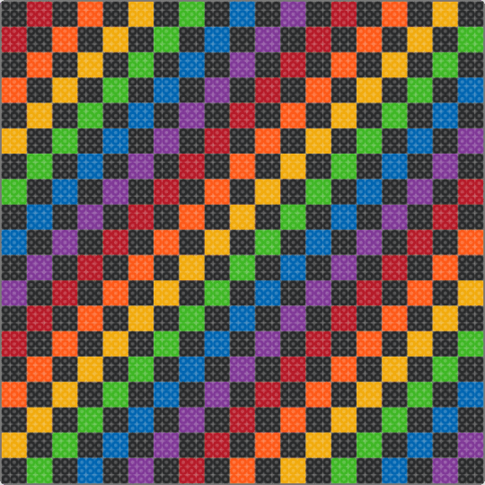 Sideways rainbow checker! - black,orange,cotdboldcolors,rainbow,checkers,checkboard,fusebead,diagonal,big,colorful