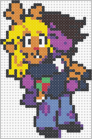 susie carrying noelle - blue, colorful, deltarune, deltarune chapter 5, noelle holiday, orange, pink, suselle, susie deltarune, video game