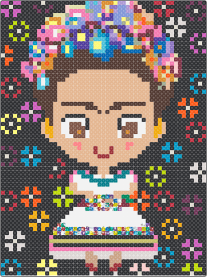 Frida Kahlo Perler - black,beige,light blue,brown,colorful,frida,kahlo,perler