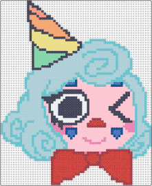 dandys world oc (pernie the circus clown!) - pernie,clown,circus,dandys world,roblox,character,head,party,hat,bow,video game,colorful,light blue,pink,red