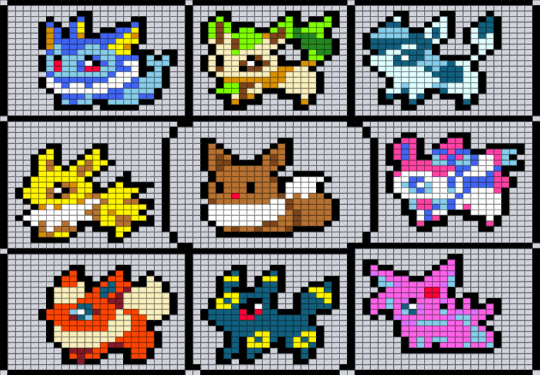 Eevee and the eeveelutions - blue, colorful, pink, white, yellow