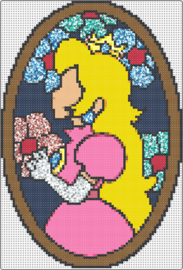 Mario 64: Princess Peach Stained Glass Window - video game,nintendo,castle,window,cartoon,gaming,tan,purple,yellow,colorful,mario 64,mario,princess peach,stained glass