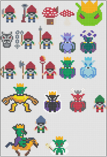 Gnomes & Goblins - beige,red,green,light blue,colorful,gnomes,goblins,mushrooms,tower defense