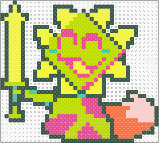 Netskie in shape of Floradinn - deltarune, floradinn, gray, green, netskie, pink, yellow