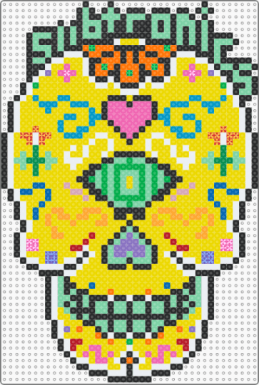 Sugartronics white outline - subtronics,sugar skull,dj,music,exm,yellow,teal