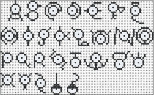 The entire Unown alphabet - alphabet, black, charm, fuse beads, mini fuse beads, pokemon, unown, white
