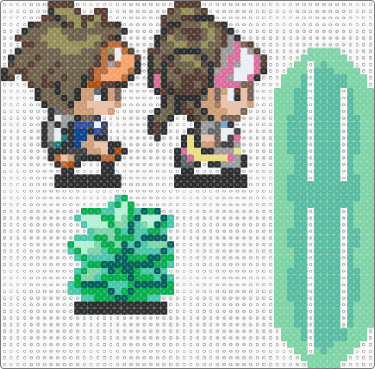 Pokémon Black 2/White 2 protag standee - brown,tan,gray,teal,pokemon,pokemon trainer,standee,fuse beads,perler,mini fuse beads,large,assembly required