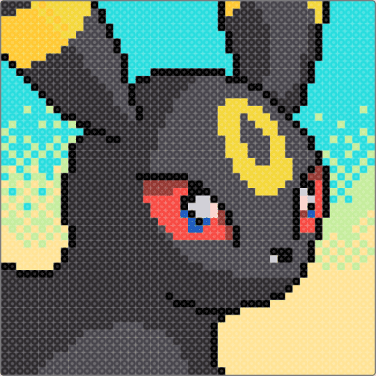 Pokémon Mystery Dungeon Umbreon - black, gaming, light blue, mini fuse beads, pokemon, pokemon mystery dungeon, pokemon sprite, sprite, umbreon, wall art, yellow
