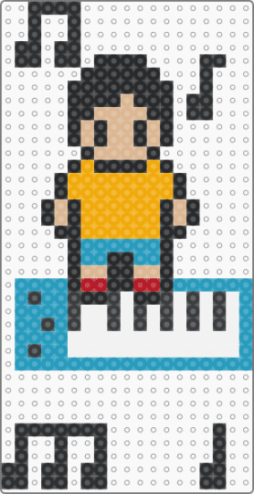 gene - gene,bobs burgers,character,keyboard,music,cartoon,black,light blue,orange