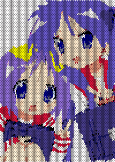 tsukasa and kagami wall art - beige, blue, purple