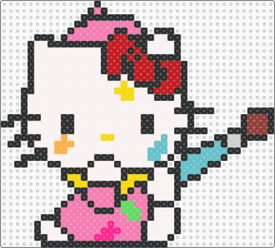 Artist hello kitty - artist, cat, colorful, cute, fusebead, hello kitty, kawaii, pink, red, sanrio, teal, white