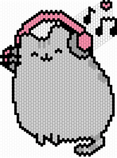 Headphones pusheen - beige, big, cat, character, headphones, large pattern, music, panel, pink, pusheen, white
