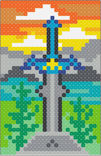 Master Sword in Stone - orange,gray,teal,green,legend of zelda,nintendo,master sword