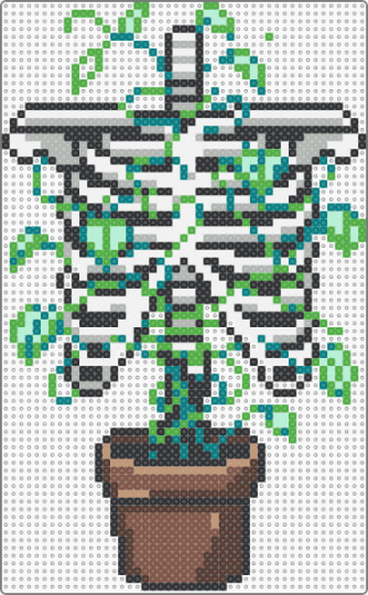 Ribcage and Plants - beige, green, teal