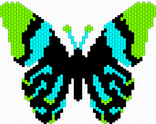 Peacock Butterfly Peyote (59×32) - green,light blue,butterfly,peyote,animal,insect,peacock,bug,large,charm