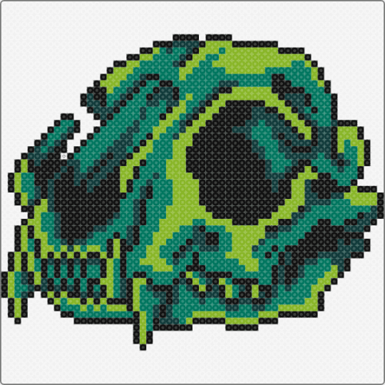 Green Cat Skull - white,teal,green