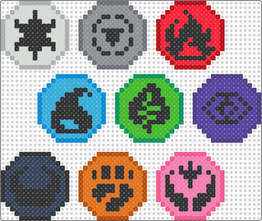 pokemon type symbols pt 1 - tgc,symbol,game,gaming,pokemon,video game,red,purple,colorful,pokemon typing,part one