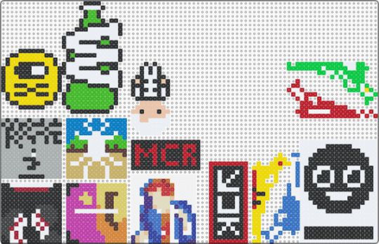 MCR themed perlers - white,red,yellow,gray,beige,colorful