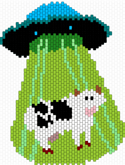 Alien Abduction - teal,green,cow,alien