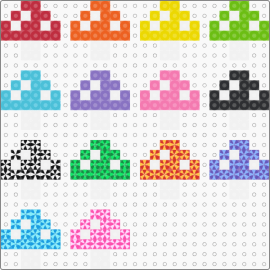Perler Mushrooms - red,green,light blue,pink,multicolor,charm,keychain,tiny,mushroom