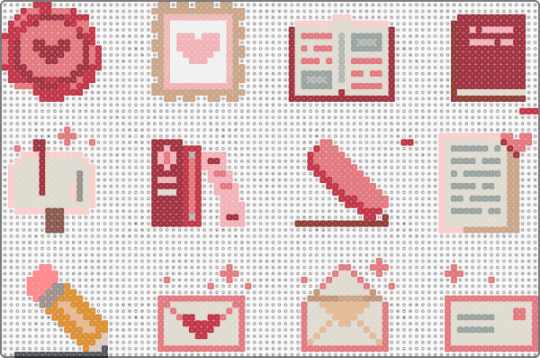 Light Academia Icons - red,beige,cotdlightacademia,books,mail,letter,stamp,pencil,mailbox,seal