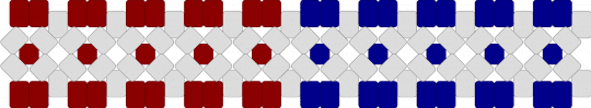 half red + half blue, and white x base - red,purple