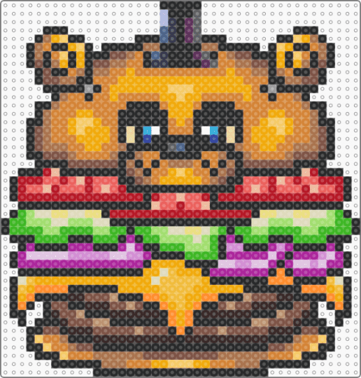 Freddy Fazburger - black,tan,orange,red,colorful,cotdboldcolors,fnaf,freddyfazbear,burger,gaming,freddy,chica,bonnie