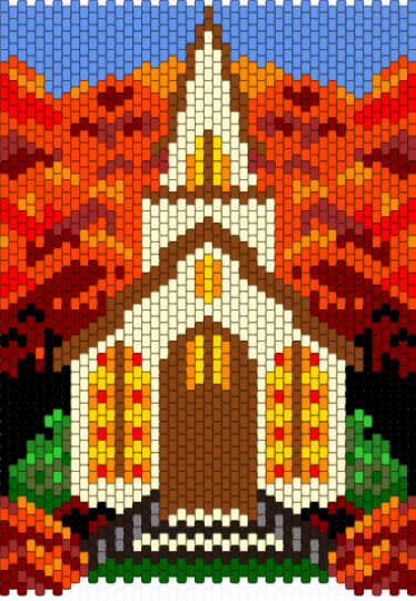 church - red,yellow,light blue,brown
