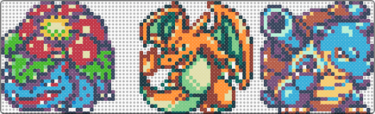 Kanto Final Evos - video game,gaming,pokemon,purple,pink,red,light blue,colorful,venusaur,charizard,blastoise,pkmn,small,mini,chibi