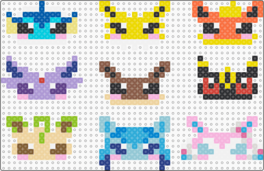 Eeveelution Chibi Heads - light blue,yellow,pink,tan,colorful,eeveeolution,pokemon,pkmn,eevee,vaporeon,jolteon,umbreon,espeon