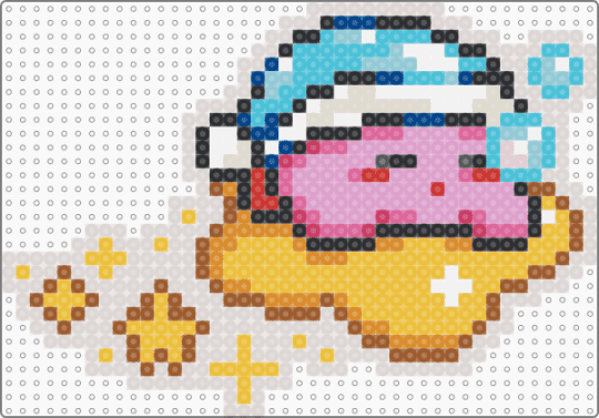 Sleepy Kirby - beige,light blue,pink,yellow,kirby,sleep,retro,star