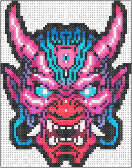 Neon Oni Mask - anime,manga,black,red,light blue,pink,oni mask,oni,mask,japan,japanese,demon,neon
