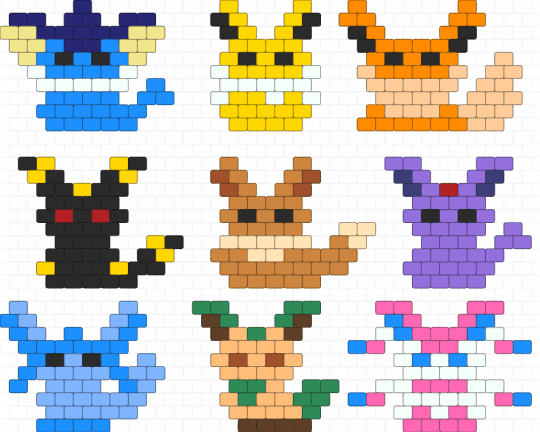Mini Eeveeolutions - yellow,orange,beige,colorful,mini,eeveeolution,eevee,vaporeon,jolteon,flareon,umbreon,sylveon