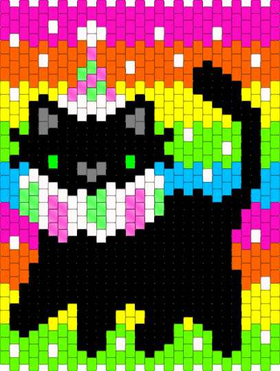 Clown Cat Bag (front/back) - green, orange, pink, yellow