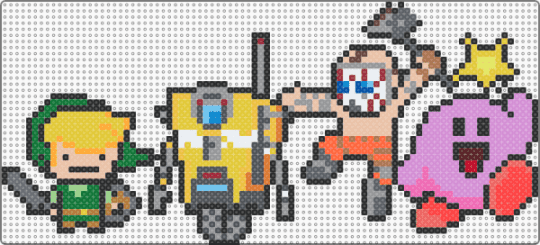 stuff - video games,link,legend of zelda,clap trap,borderlands,kirby,characters,gaming,video game,character,gray,beige,purple,pink,colorful