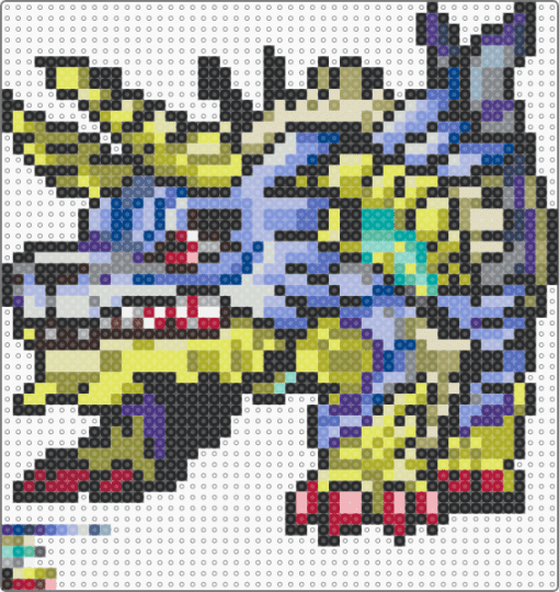 Zinogarurumon - black,yellow,gold,light blue,blue,colorful