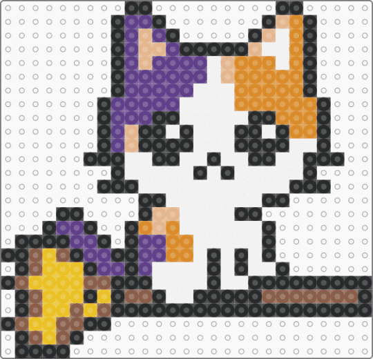 Kitten on a broom - orange, purple, white