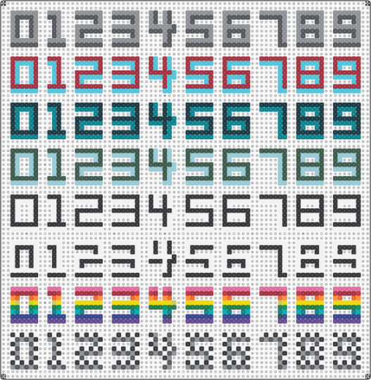 0-9 Numbers (Misc.) - gray,red,light blue,teal,number,numbers,4,four