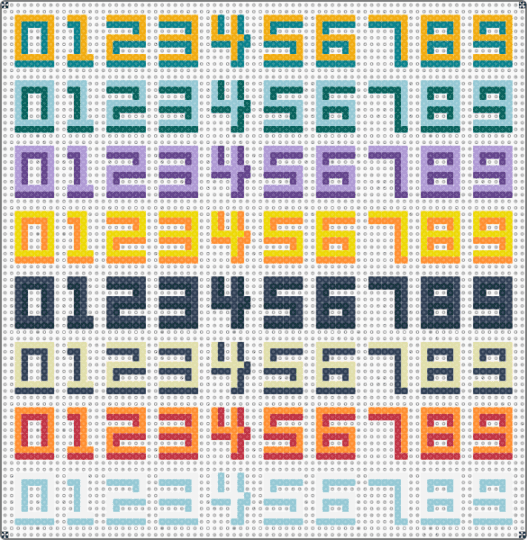 0-9 Numbers (With Shadow) - orange,light blue,purple,yellow,numbers,4