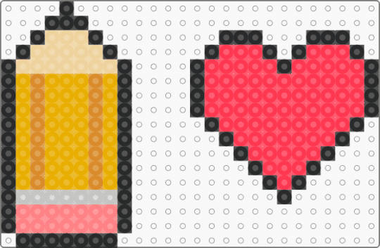 random perlers (a pencil and a heart) :) - orange,red,heart,pencil,perler,perlers