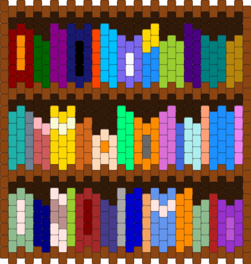 Bookshelf - red,brown,orange,teal,colorful,cotdlibraries