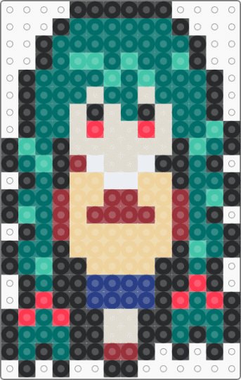 Marichan Perler Chibi - teal,beige,anime,perler,school,red,blue