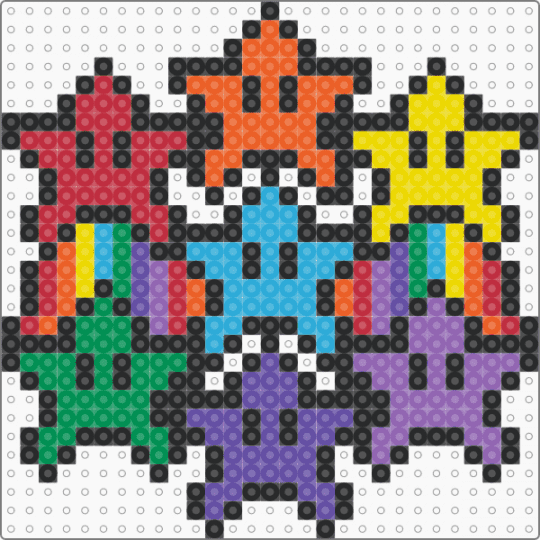 SEVEN STARS - black,red,light blue,purple,colorful